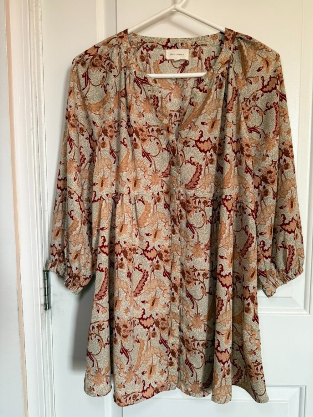 Nordstrom Melloday Floral Paisley Babydoll Tunic Earth Tone Boho Size L